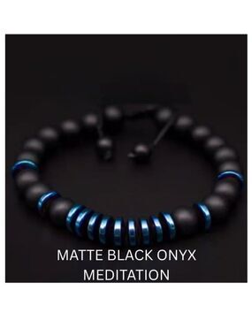 Men's Bracelet Matte Black Onyx Blue Hematite Protection Yoga Meditation Unisex
